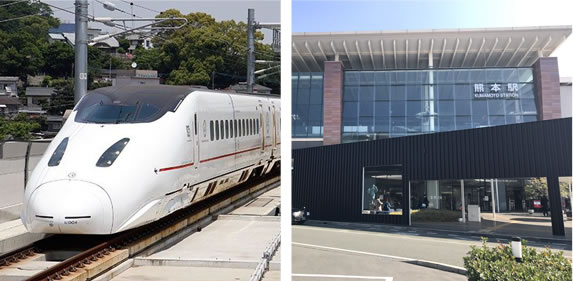 九州新幹線と鹿児島中央駅の写真