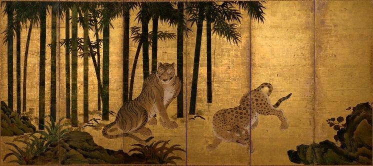 伝矢野吉重《松に虎・竹に虎図屏風》左隻 江戸時代前期（17世紀）熊本県立美術館所蔵