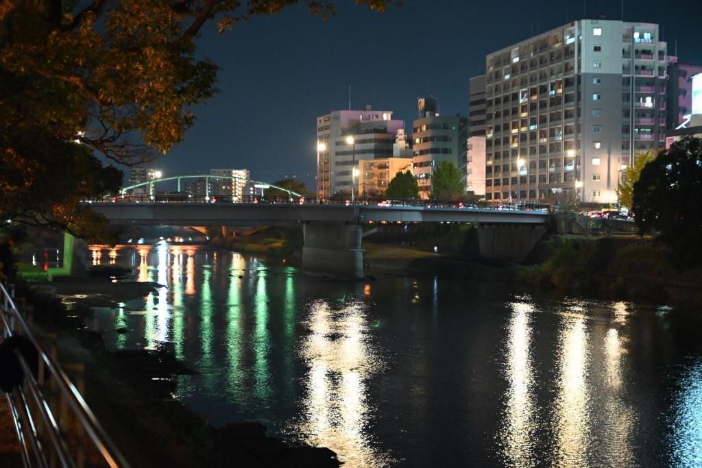 Der Fluss Shirakawa bei Nacht